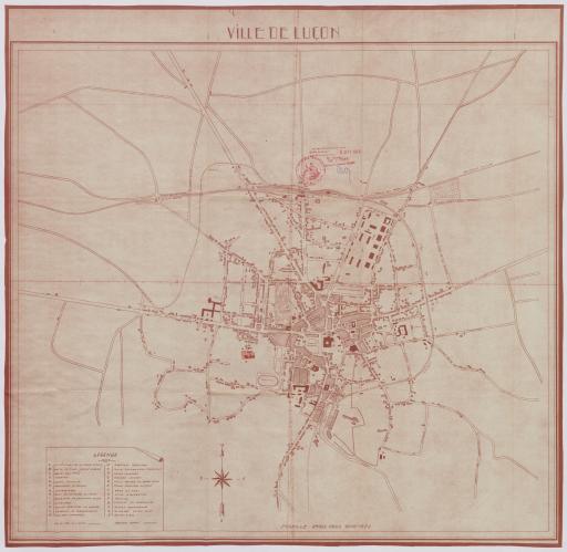 Plan de la ville de Luçon, indiquant l'emplacement de nombreux bâtiments dont l'usine à gaz, 6 septembre 1948.